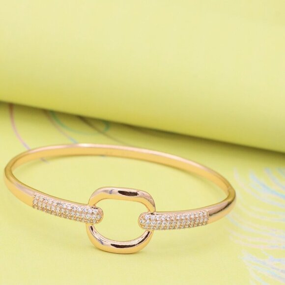 Elegant Rose Gold Bangle with Sparkling Circular Center Accent, XPBL0455 - Picture 4 of 12